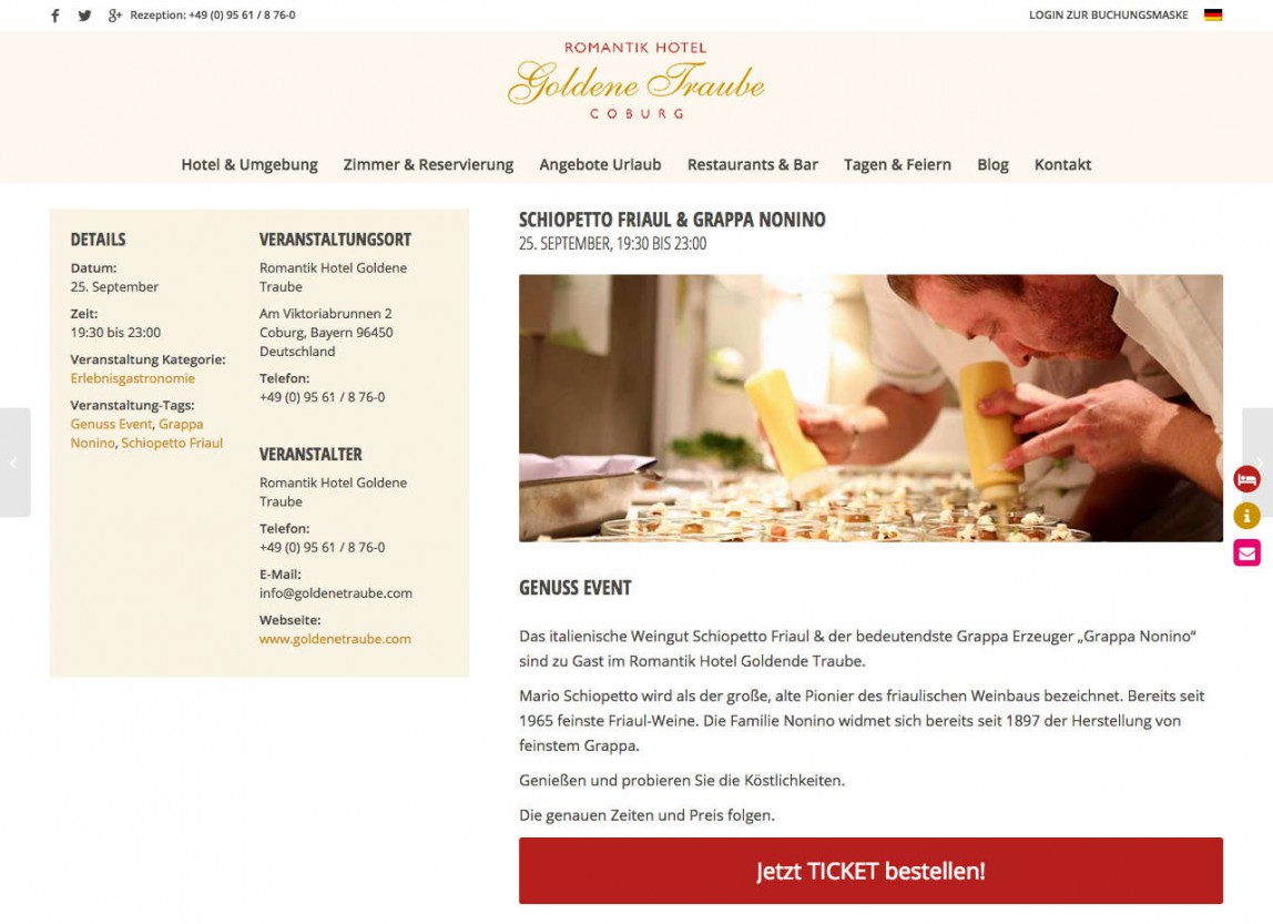 Vermarktung Events Hotel Website